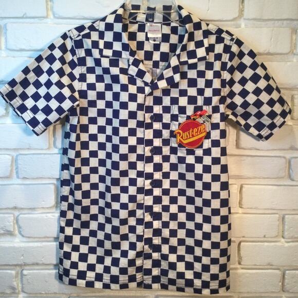 Hanna Anderson boys Checkered button down shirt car race theme 12 - Picture 1 of 5